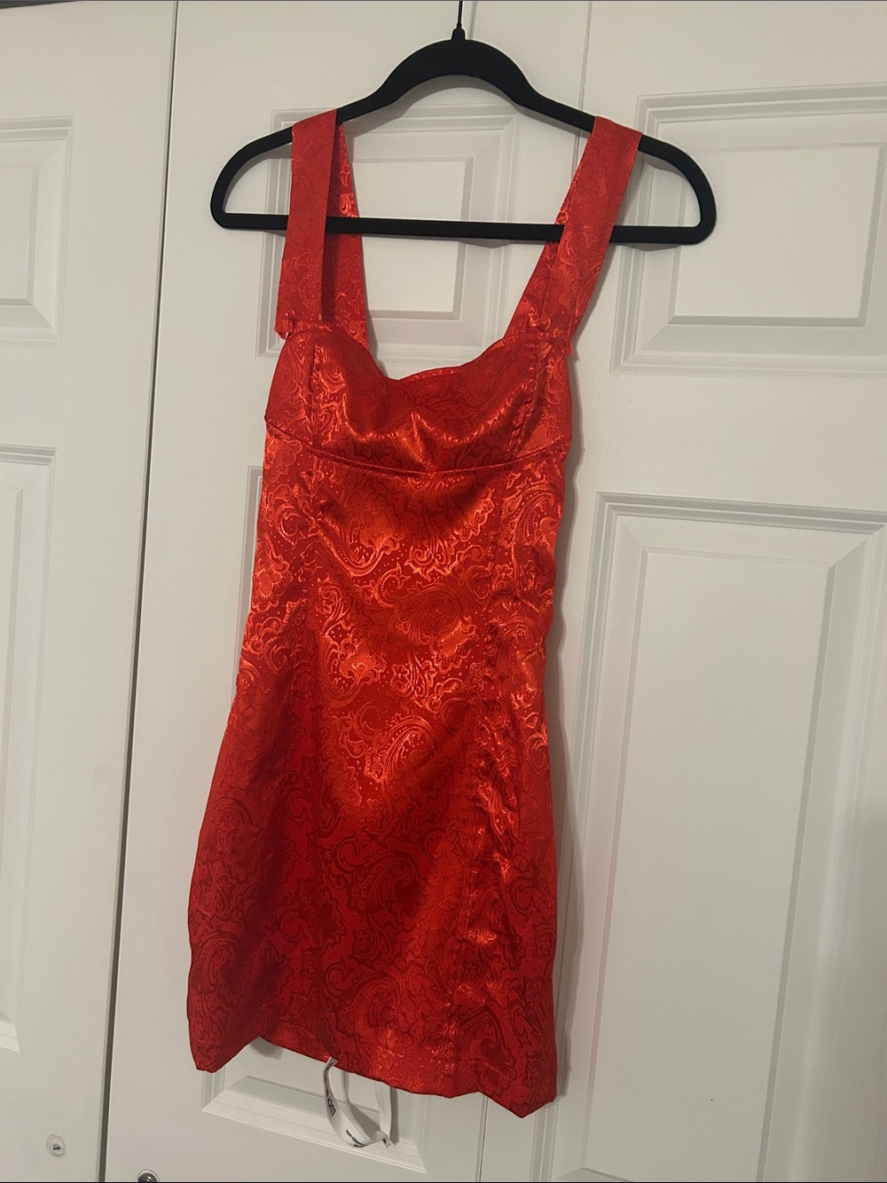 Lucy in the sky red satin paisley mini dress hoco